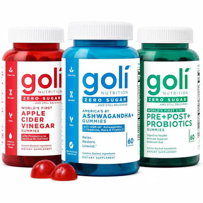 Zero Sugar 3-Bottle Wellness Gummy Trio for Daily Gut, Digestion & Stress Support Routine