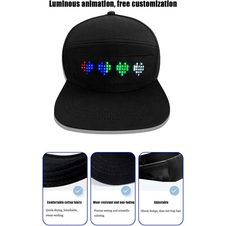 ED Rolling Display Baseball Cap - App-Controlled GIF, Image & Text Display For Instant Attention